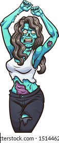 Female dancing zombie looking angry clip art. Vector illustration with simple gradients. All in a single layer. 