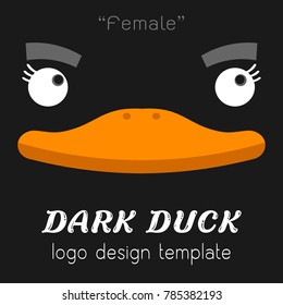 Female dark duck Flat logo  on black background vector illustration