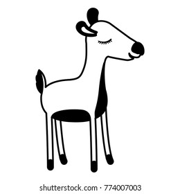 female deer cartoon with closed eyes expression in black sections silhouette