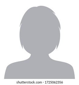 Female Default Avatar Profile Icon. Woman Face Silhouette Person Placeholder. Vector Illustration.