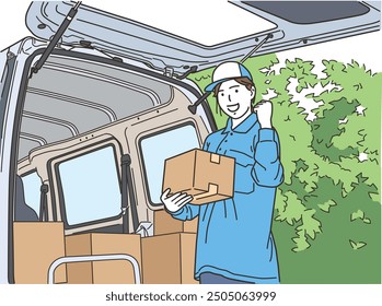 
A female delivery driver doing a fist pump