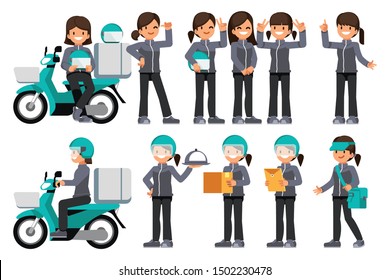 Female delivery staff with motorcycle.
Applying to work as a delivery worker.
(Character Ratio 1:4)

