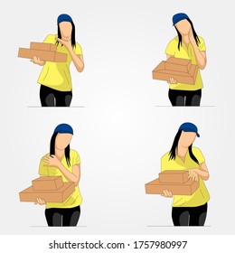 Female delivery worker different poses in uniform - Vector illustration
