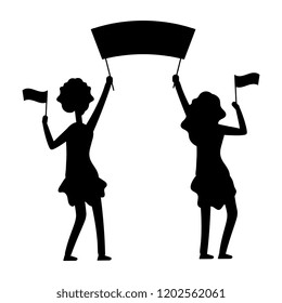 Female demonstrations silhouette. Protest, parade, demonstration vector illustration. Female demonstration and protest, black silhouette protesting with flag