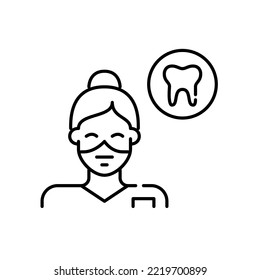 Female dental nurse wearing surgical mask. Pixel perfect, editable stroke icon