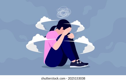 Female depression - Teen girl having anxiety attack and being depressed. Mental health problems concept. Vector illustration.