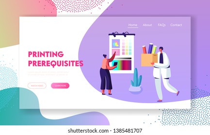 Female Designer Characters Choose Coloring Palette on Screen for Offset Printing in Typography, Advertising Agency, Polygraphy. Website Landing Page, Web Page. Cartoon Flat Vector Illustration, Banner