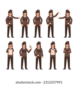 Female Detective Illustration Vector Set