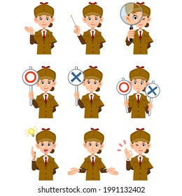 Female detective's 9 types of facial expressions and gestures on the upper body 2