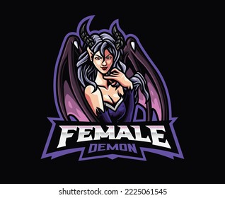 Female devil mascot logo design. Devil girl vector illustration. Logo illustration for mascot or symbol and identity, emblem sports or e-sports gaming team