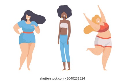 Female with Different Figure Type and Height as Body Positive and Self Acceptance Vector Set