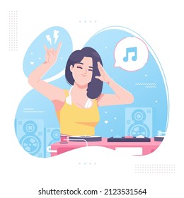 Female Disc Jockey Play The Music Illustration