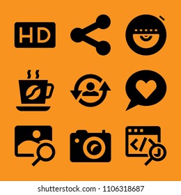 female, display, messaging, sound, shape and search icon vector set. Flat vector design with filled icons. Designed for web and software interfaces