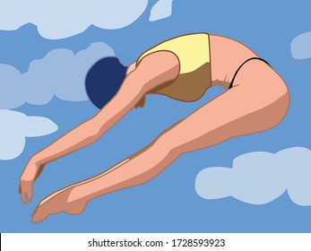 Female diver in mid air during a competition