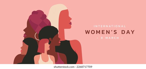 female diverse faces of different ethnicity on International women's day and the feminist movement for independence, freedom, empowerment, and activism for woman rights, flat vector illustration - Shutterstock ID 2268717709