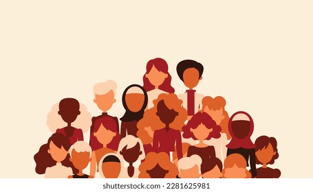 Female diverse faces of different ethnicity. Women empowerment movement pattern. International womens day graphic in vector