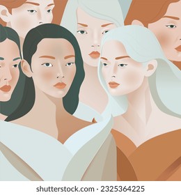 Female Diverse Faces of Different Women Unity Character. Vector Illustration.