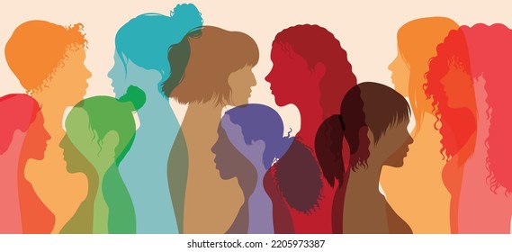 Female diversity and head face profile. Friendship. Information and communication between multi-ethnic and multi-racial women and girls.