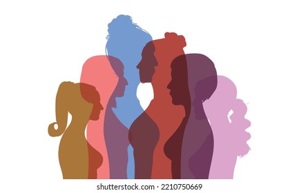 Diversidad femenina y perfil facial. Amistad. Información y comunicación entre mujeres y niñas multiétnicas y multirraciales.