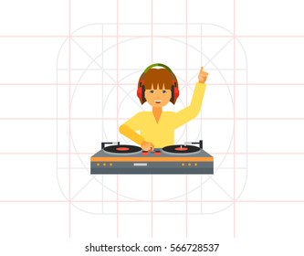 Female DJ Using Mixer Icon