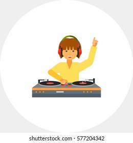 Female DJ Using Mixer Icon