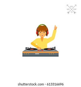 Female DJ Using Mixer Icon