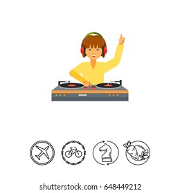 Female DJ Using Mixer Icon