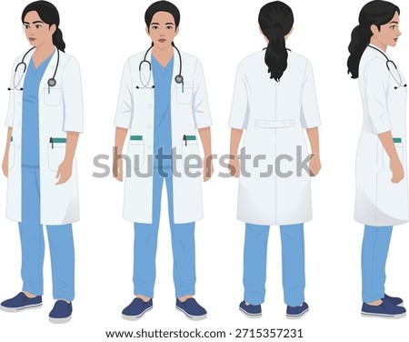 Female doctor 2D vector illustration with multiple poses views animation