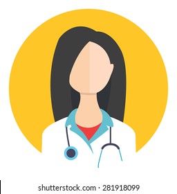 Female Doctor Avatar Flat Icon. Doctor With Stethoscope Logo Concept. Clinic Nurse Icon. Flat Icon Isolated On White Background. Vector Icon