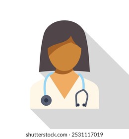 Female doctor avatar icon wearing a stethoscope, flat style with long shadow
