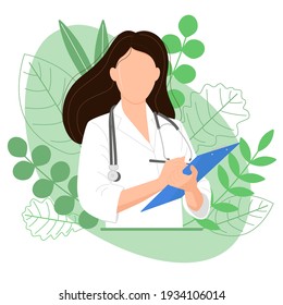 Female Doctor With Blue Tablet, Image On Green Background. Medicinal Herbs. Alternative Medicine. Homeopathy. Medicine. Medical Worker,
Medical Assistant