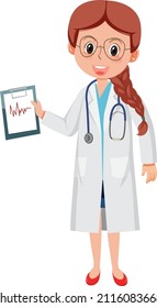 A female doctor cartoon character on white background illustration
