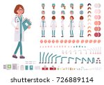 Female doctor character creation set. Full length, different views, emotions, gestures. Build your own design. Healthcare and professional medicine concept. Vector illustration