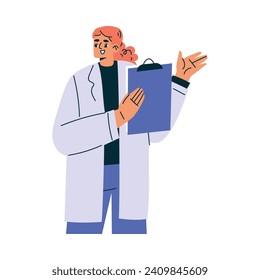 Female Doctor Character as Professional Hospital Worker with Clipboard Vector Illustration