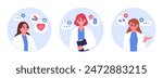 Female doctor characters. Doctors online clinic avatars, medical clinic professional workers presentation flat vector illustration set. Healthcare and medicine concept