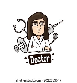 Female Doctor characters Illustration Design. Medical Workers in White Coats isolated on Stet Healthcare service vector flat illustration.