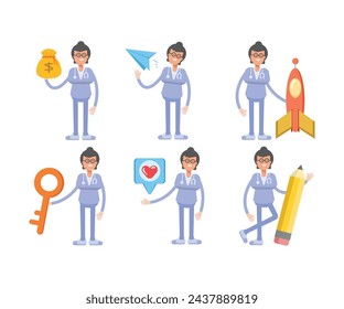 female doctor characters set in various poses vector illustration