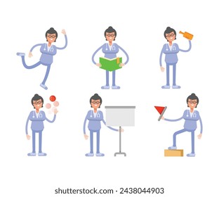 female doctor characters set in various poses vector illustration