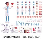 Female doctor, clinic uniform character creation set. Full length, different views, emotions, gestures. Medicine, healthcare concept. Build your own design. Vector illustration