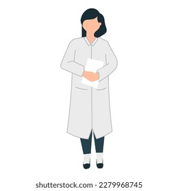 Female doctor with clipboard. Flat vector illustration isolated on white background.