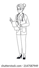 female doctor coloring style icon
