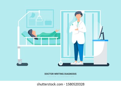 Female Doctor Consulting Patient In Clinic. Can Use For Web Banner, Infographics, Hero Images. Flat Style Color Modern Vector Illustration