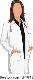 Female doctor cool pose and with uniform  hand in pocket pose woman doctor brown hair faceless body 