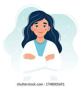 Female doctor cute character. Vector illustration in flat style