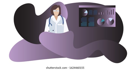 Female Doctor With Data Chart Diagnose. Vector Illustration EPS 10