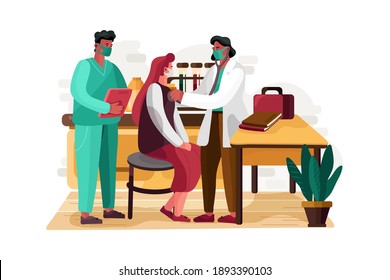 Female doctor doing checkup of patient Vector Illustration concept. Flat illustration isolated on white background.