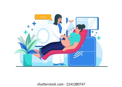 A female doctor doing a checkup of the patient's Illustration concept. Flat illustration isolated on white background.