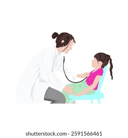female doctor is examining a little girl patient using a stethoscope without a background
