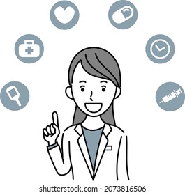 Female Doctor To Explain Vector Illustration
