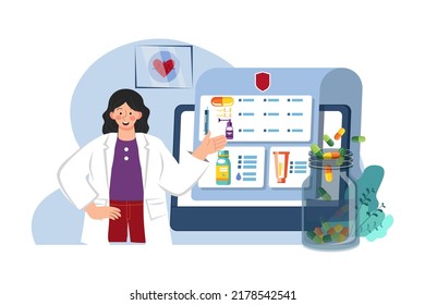 Female Doctor Explaining Medication Illustration Concept On White Background